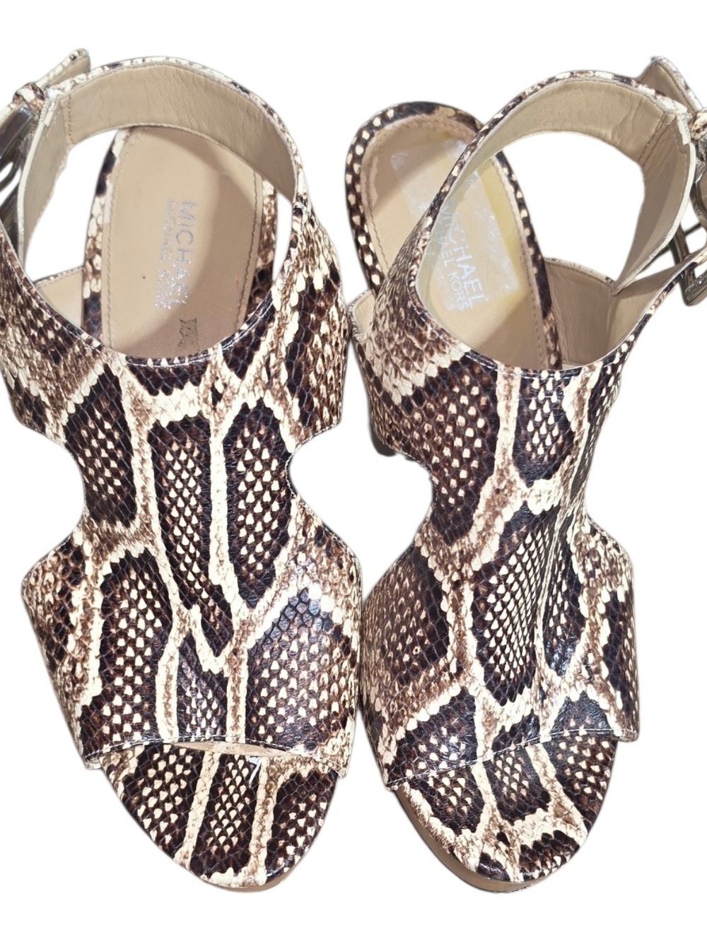MICHAEL Michael Kors Josephine Snake-Print Wedge Embossed Leather Sandals - Picture 3 of 9